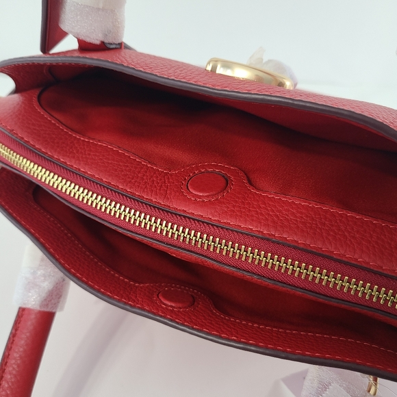 Coach Pebbled Leather Remi Satchel Crossbody NWT Electric Red Goldtone Handbag - Picture 12 of 14